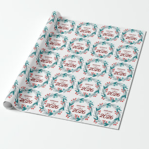 Elegant Welcome to 2026 – Festive Laurel Wreath  Wrapping Paper