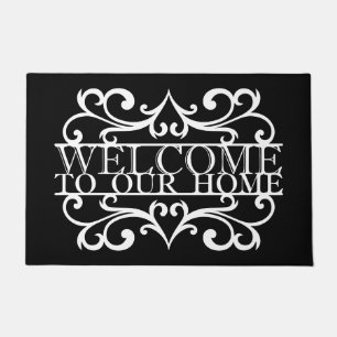 Elegant Welcome To Our Home Black White Ornamental Doormat