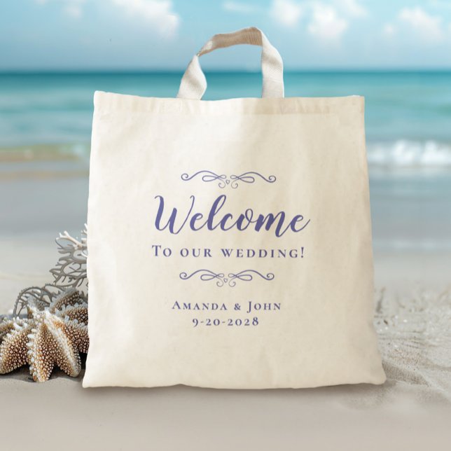 Elegant Welcome Wedding Guest Favours Periwinkle Tote Bag (Creator Uploaded)