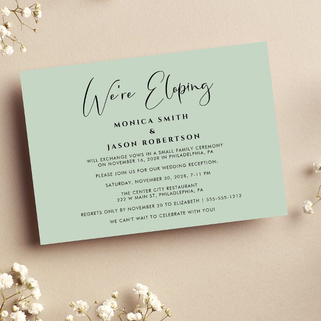 Elegant We're Eloping Sage Wedding Reception Announcement (Creator Uploaded)