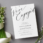 Elegant We're Engaged engagement party Invitation<br><div class="desc">Simple minimal chic whimsical calligraphy black and white we're engaged script engagement party invitation.</div>