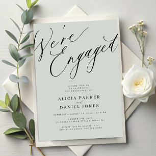 Elegant We're Engaged sage green engagement party Invitation