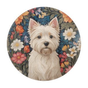Elegant West Highland Terrier Colorful Floral Cutting Board