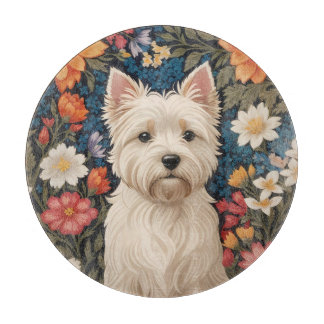 Elegant West Highland Terrier Colorful Floral Cutting Board
