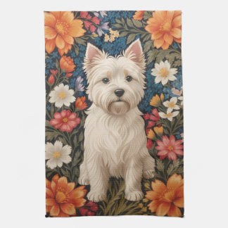 Elegant West Highland Terrier Colorful Floral Kitchen Towel