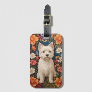 Elegant West Highland Terrier Colorful Floral Luggage Tag