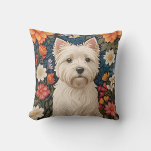 Elegant West Highland Terrier Colorful Floral Throw Pillow