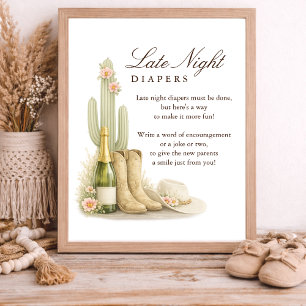 Elegant Western Baby Shower Late Night Diapers Poster