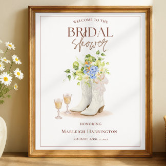 Elegant Western Boots Bridal Shower Welcome Sign