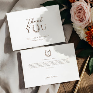 Elegant Western Rustic Wedding Horseshoe Monogram Thank You Card