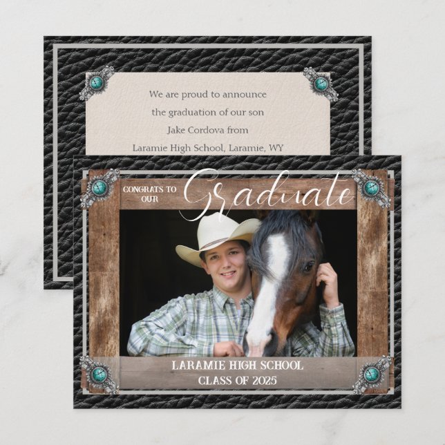 Elegant Western Style Leather Photo Graduation  Announcement (Front/Back)