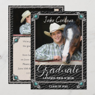 Elegant Western Style Leather Photo Graduation Inv Invitation