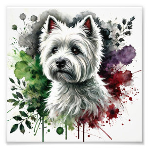 Elegant Westie Watercolor Art Photo Print