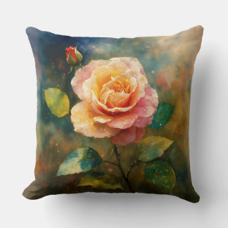 Elegant Wet Rose Watercolour Pillow
