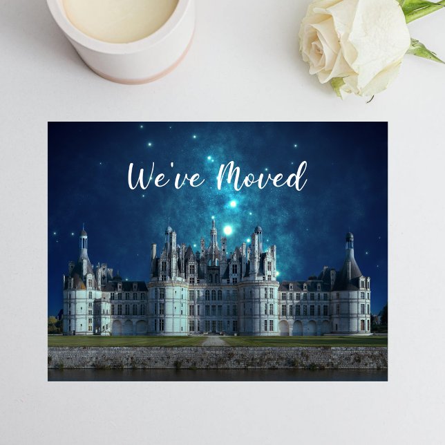 Elegant We've Moved New Home Castle at Night Announcement Postcard (Creator Uploaded)