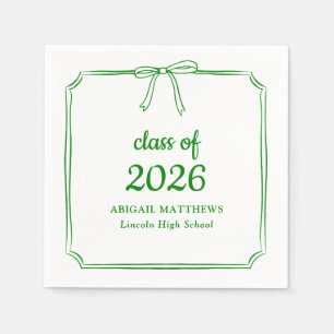 Elegant Whimsical Bow Green Custom Graduation Napkin