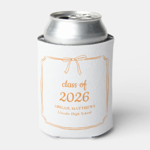 Elegant Whimsical Bow Orange Custom Graduation Can Cooler