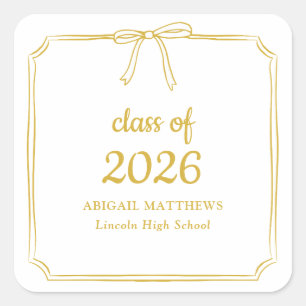 Elegant Whimsical Bow Yellow Gold Graduation Favou Square Sticker