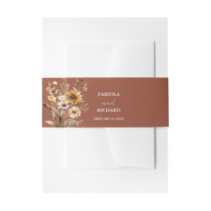 Elegant Whimsical Burnt orange Wildflower wedding Invitation Belly Band