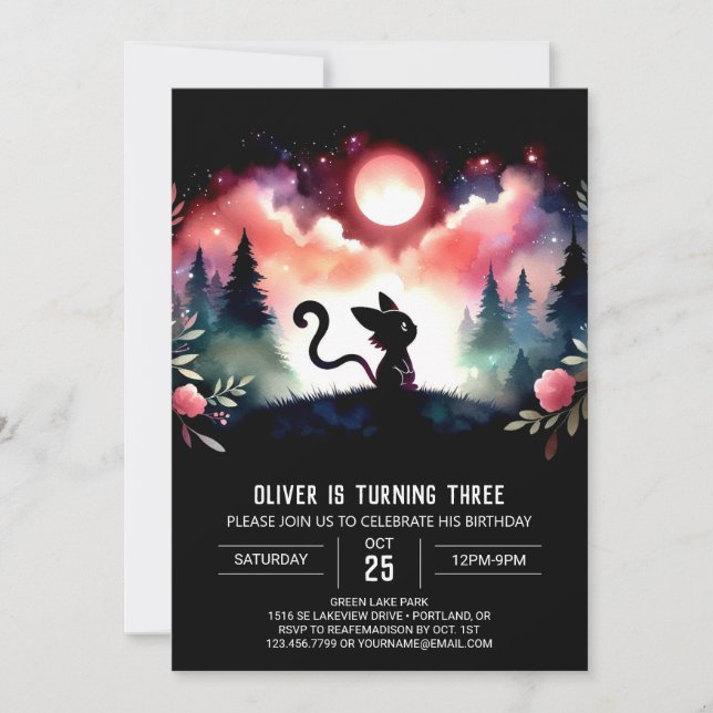 Elegant Whimsical Cat Birthday Invitation (Front)