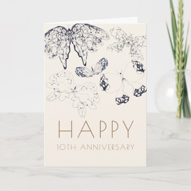 Elegant Whimsical Classic Butterflies Anniversary Card (Front)