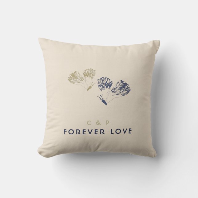 Elegant Whimsical Classy Love Butterflies Monogram Throw Pillow (Front)