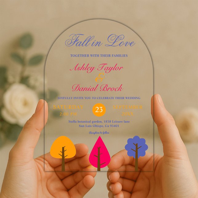 Elegant Whimsical Colourful Rustic Fall Wedding Acrylic Invitations (Creator Uploaded)