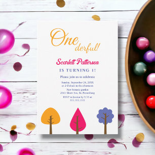 Elegant Whimsical Colourful Tree Fall 1st Birthday Invitation