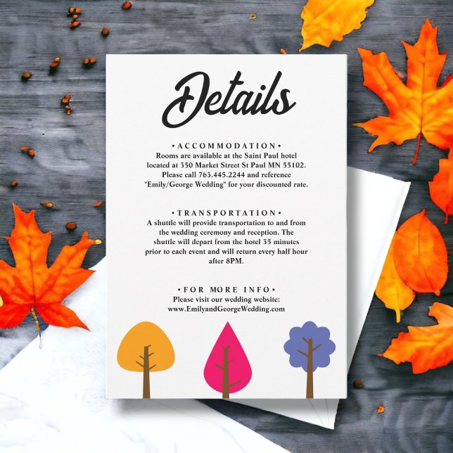 Elegant Whimsical Colourful Trees Chic Fall Weddin Enclosure Card (Creator Uploaded)