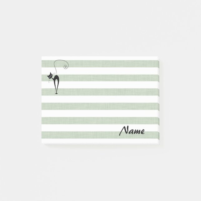 Elegant whimsical funny cat stripes personalized post-it notes (Front)