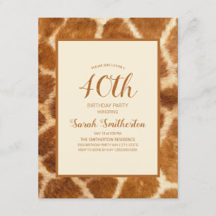 Elegant Whimsical Giraffe Print 40th Birthday Invitation