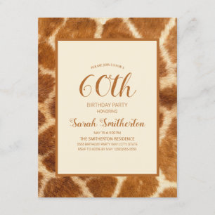 Elegant Whimsical Giraffe Print 60th Birthday Invitation