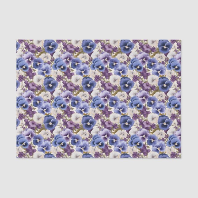 Elegant whimsical pansy tiled  tissue paper (Front)
