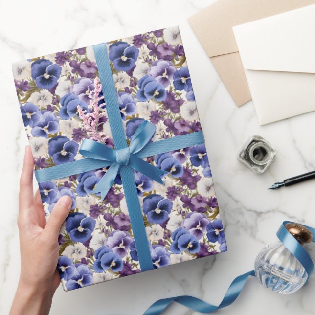 Elegant whimsical pansy tiled  wrapping paper (Gifting)