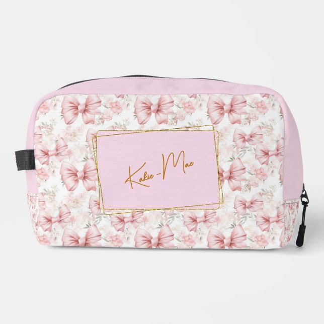 *Elegant Whimsical Personalized Coquette Bow Dopp Kit (Front)
