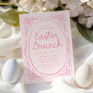 Elegant Whimsical Pink Easter Brunch Invitation