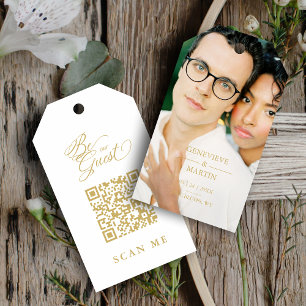 Elegant Whimsical Script Photo Qr Code Wedding Gift Tags
