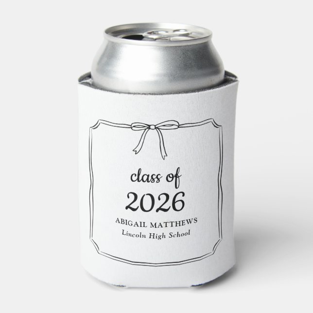 Elegant Whimsical Simple Bow Custom Graduation Can Cooler (Can Front)