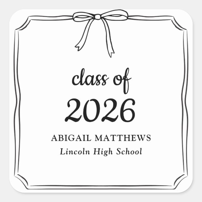 Elegant Whimsical Simple Bow Custom Graduation Square Sticker (Front)