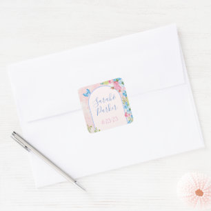 Elegant Whimsical Spring Flowers Wedding Square Sticker