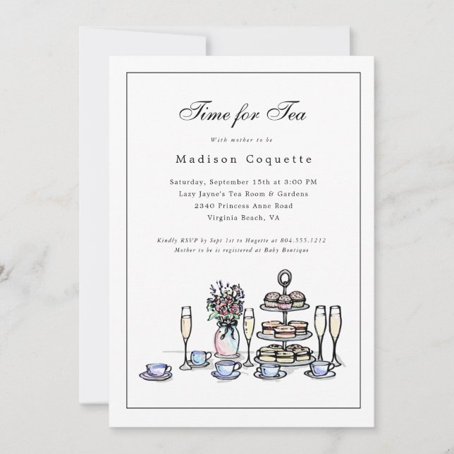 Elegant Whimsical Time for Tea Baby Shower  Invitation (Front)