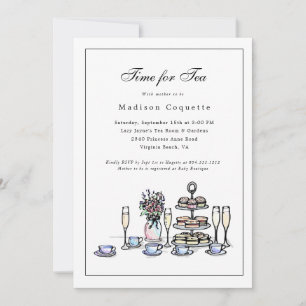 Elegant Whimsical Time for Tea Baby Shower Invitation