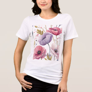 Elegant Whimsical Watercolor Poppies Botanical Tri-Blend Shirt