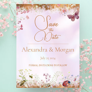 Elegant Whimsical Wildflower Pink Save The Date Postcard