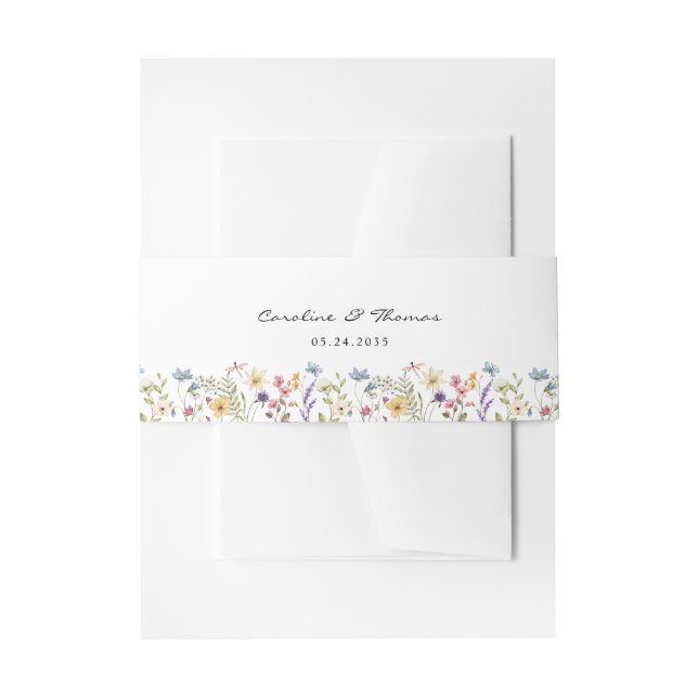 Elegant Whimsical Wildflower Script Garden Wedding Invitation Belly Band (Front Example)