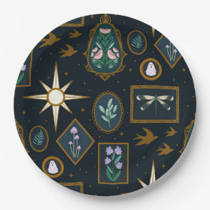 Elegant Whimsigoth Celestial Stars Halloween Paper Plate