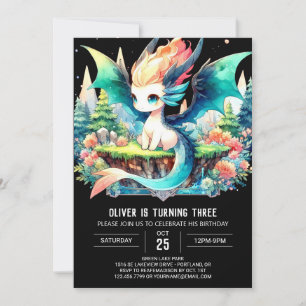 Elegant Whimsy Dragon Birthday Invitation