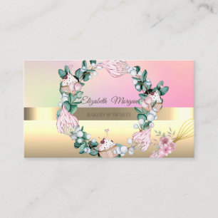 Elegant Whisk Cupcakes Greenery Bakery Business Card