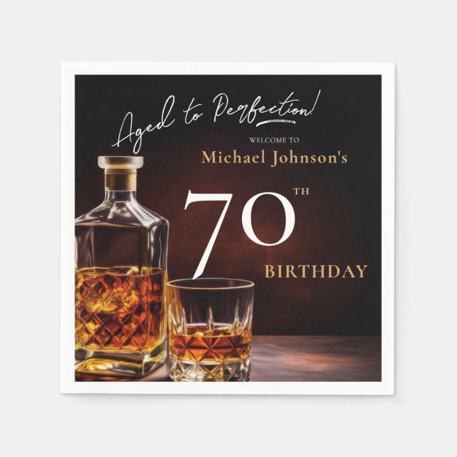 Elegant Whiskey Black Gold 70th Birthday Party Nap Napkin (Front)
