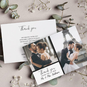 Elegant White 2 Photo Collage Wedding  Card